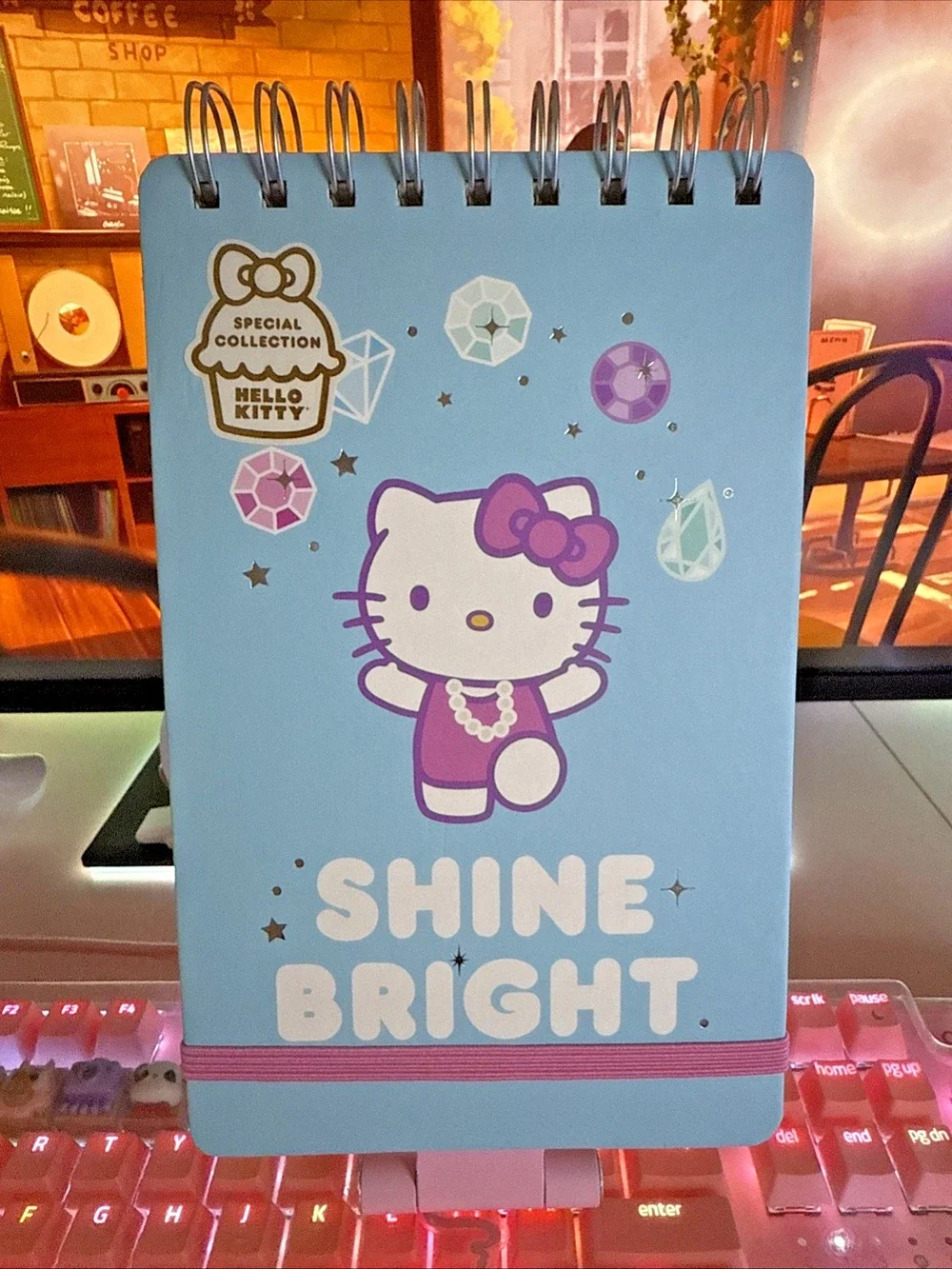 Hello Kitty Spiral Notebook HK Bejeweled Metallic Top Blue Elastic 2024 Sanrio